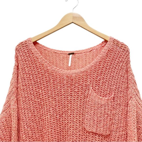 Free People Chunky Sweater Size Medium Greenwich Village Boho Tunic Coral Pink - Picture 5 of 12